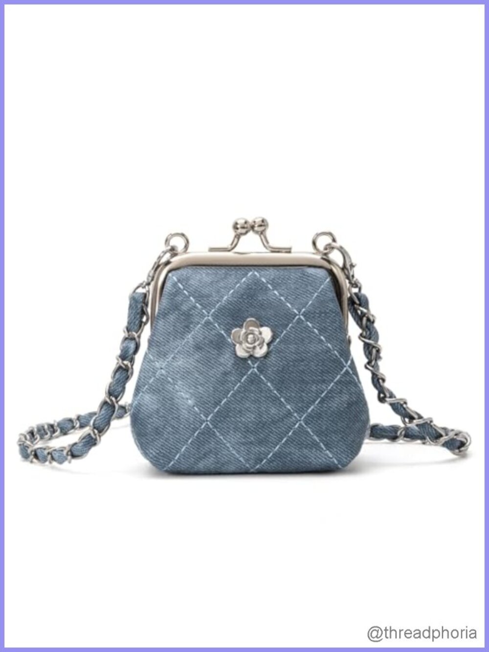 Quilted Kiss Lock Coin Purse Vegan Leather Convertible Wristlet Crossbody Mini